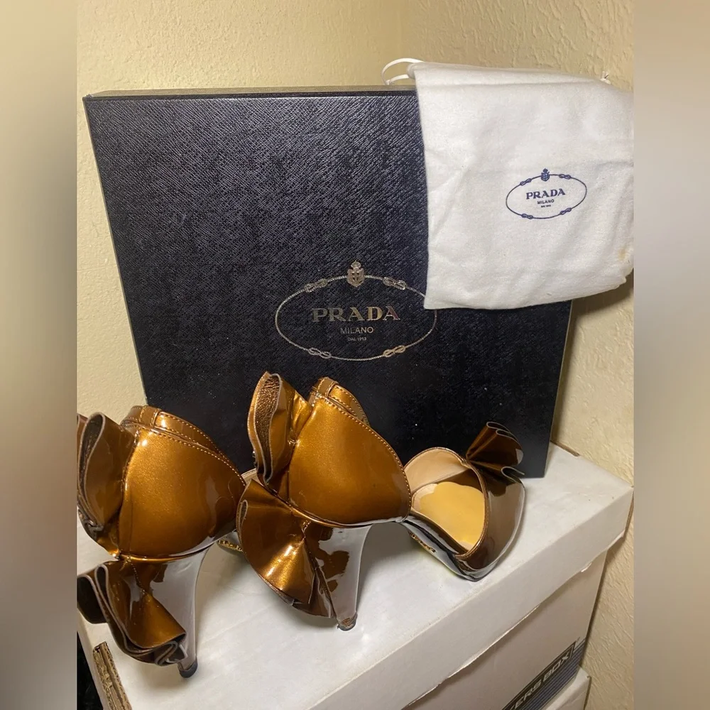 Prada Women's Metallic Bronze Heels